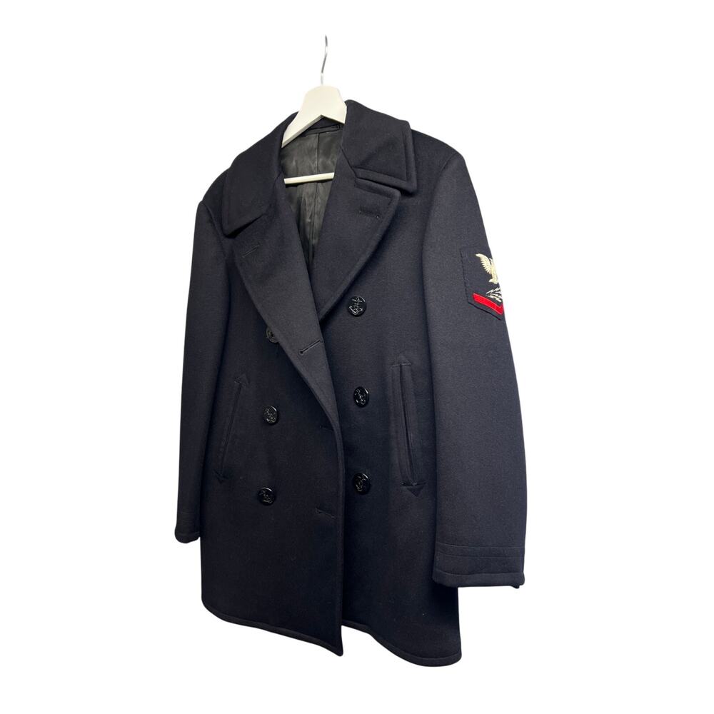 US Navy Military Petty Officer Mens Vintage Black Wool Peacoat Small 36R USA